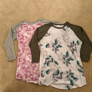 LuLaRoe 3/4 Sleeve Tees - Purple and Green Leaf Patterns